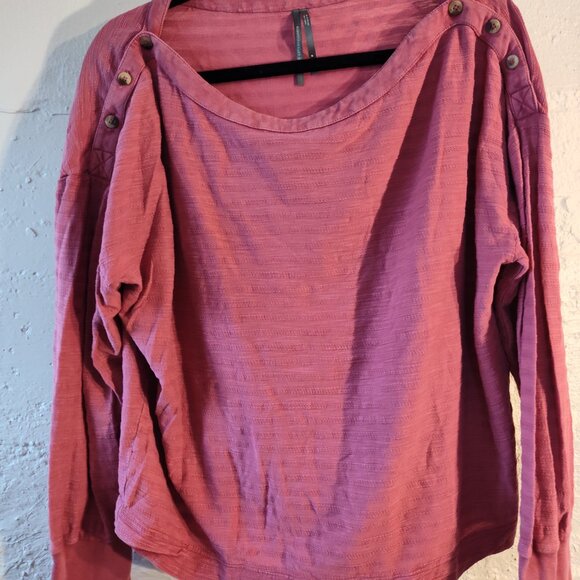 Anthropologie Blush Pink Off the Shoulder Long Sleeve Button Accents Blouse M - Picture 8 of 12